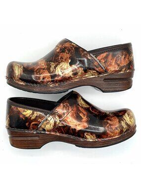 Dansko XP Women’s EU 38 US 8 Brown Floral Leather Slip-On Comfort Clogs
